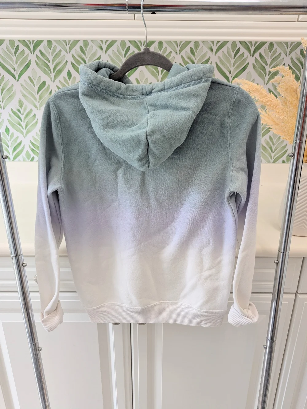 Hollister California Ombre Sage Green to White Logo Hoodie Small Y2K